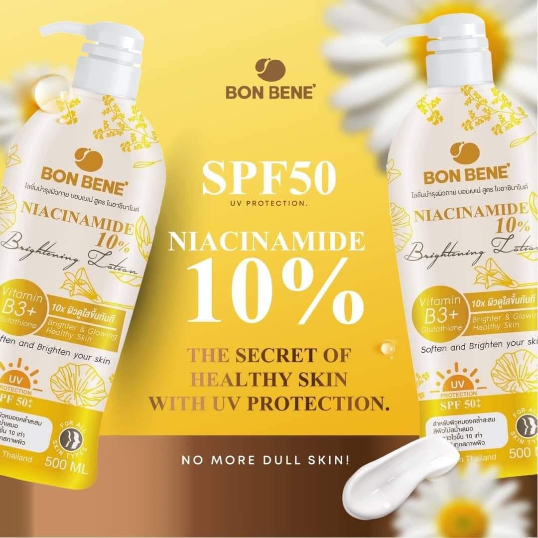 Bon Bene 10% Niacinamide Brightening Lotion with Vitamin B3, Glutathione, and UV Protection | 500ml