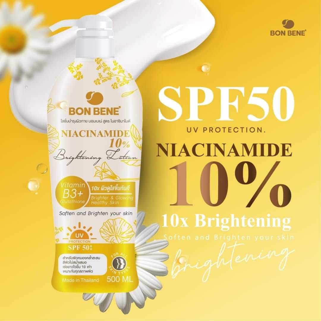 Bon Bene 10% Niacinamide Brightening Lotion with Vitamin B3, Glutathione, and UV Protection | 500ml