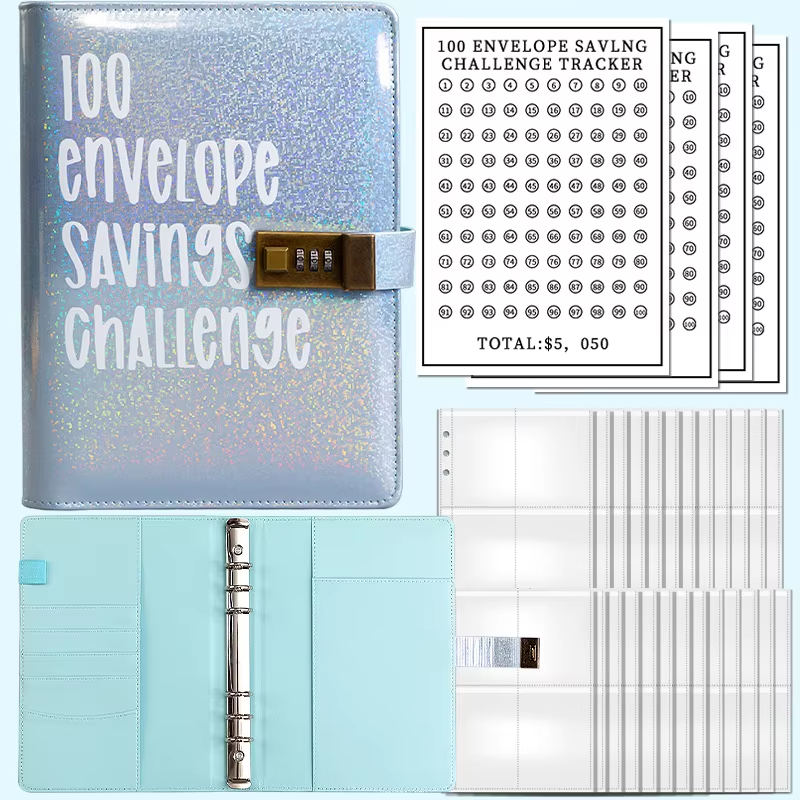 100 Envelope Savings Challenge Ring Binder Cash Stuffing Binders