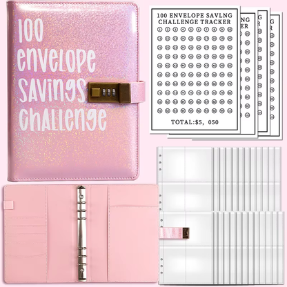 100 Envelope Savings Challenge Ring Binder Cash Stuffing Binders