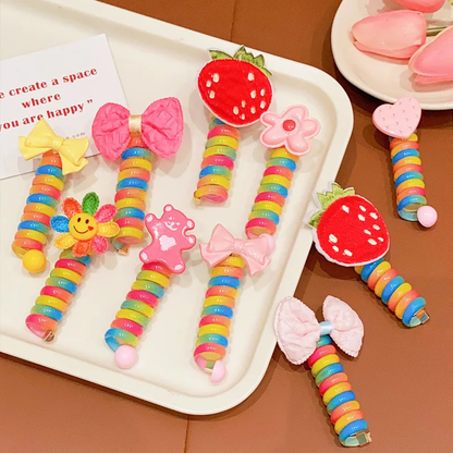 Best Seller! Korean Kids Flowers Rainbow Telephone Wire Hair Tie