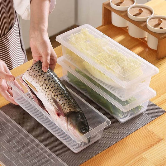 Hot Selling Kitchen Storage Box with Drain Pad Box For Refrigerator Seafood Food Fish Vegetable Fruit Drain Preservation