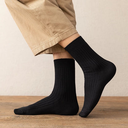 Men Twin-needle 100% Cotton Socks Male Plain Casual Socks Ready Stock Business Semi-High Socks