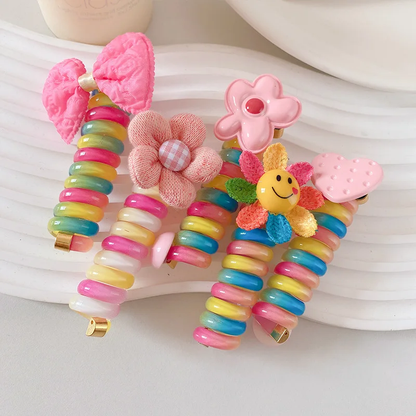 Best Seller! Korean Kids Flowers Rainbow Telephone Wire Hair Tie