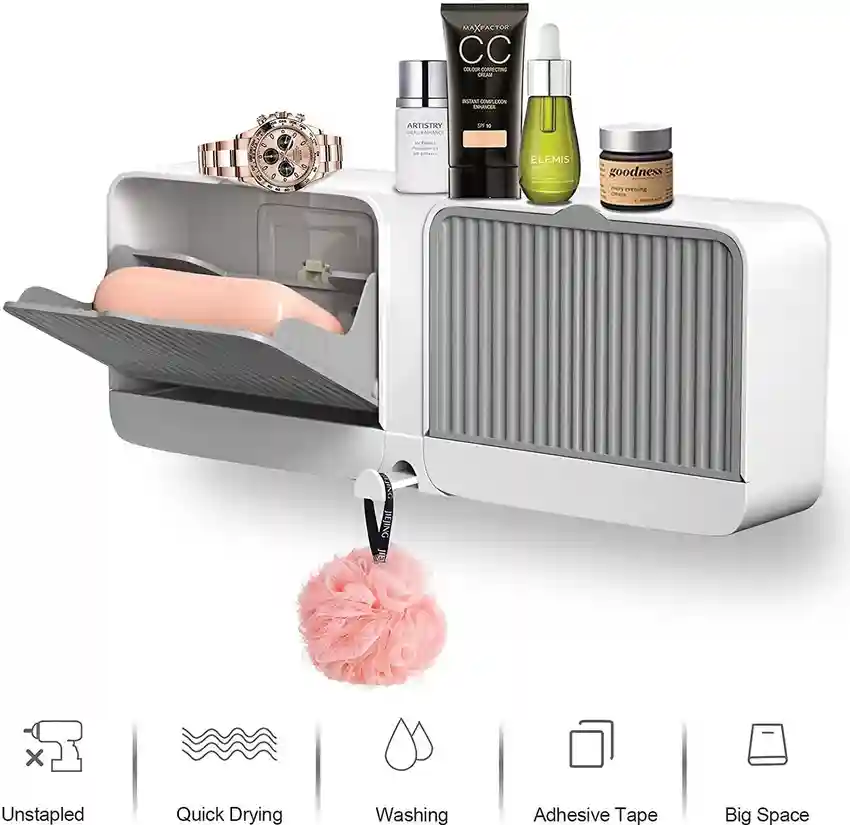Double Grid Soap Holder Flip Box Storage