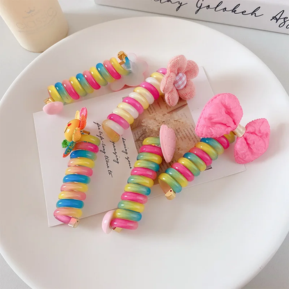 Best Seller! Korean Kids Flowers Rainbow Telephone Wire Hair Tie