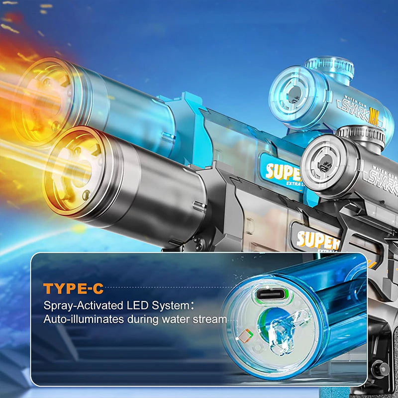 Electric Water Gun with Flame Effects – Large Capacity Rapid-Fire Toy, Perfect Christmas Gift