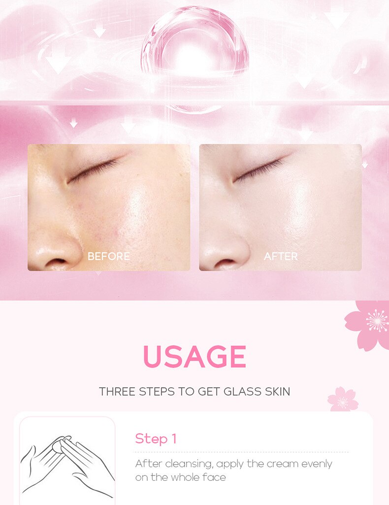 Japan Sakura Face Cream Whitening Anti Aging Shrink Pores Cosmetics Moisturizing Cherry Blossom Essence Facial Lotion Emulsions