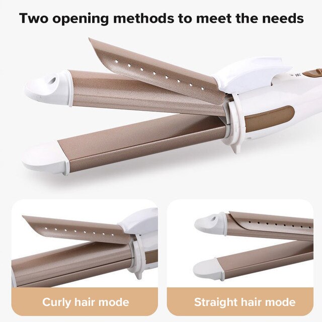 2 In 1 Straightener Fast Heating Tourmaline Ceramic Hair Curler Straight Curly Hair Styling Tools Wet and Dry Hair Curling Iron