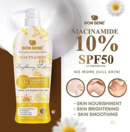 Bon Bene 10% Niacinamide Brightening Lotion with Vitamin B3, Glutathione, and UV Protection | 500ml