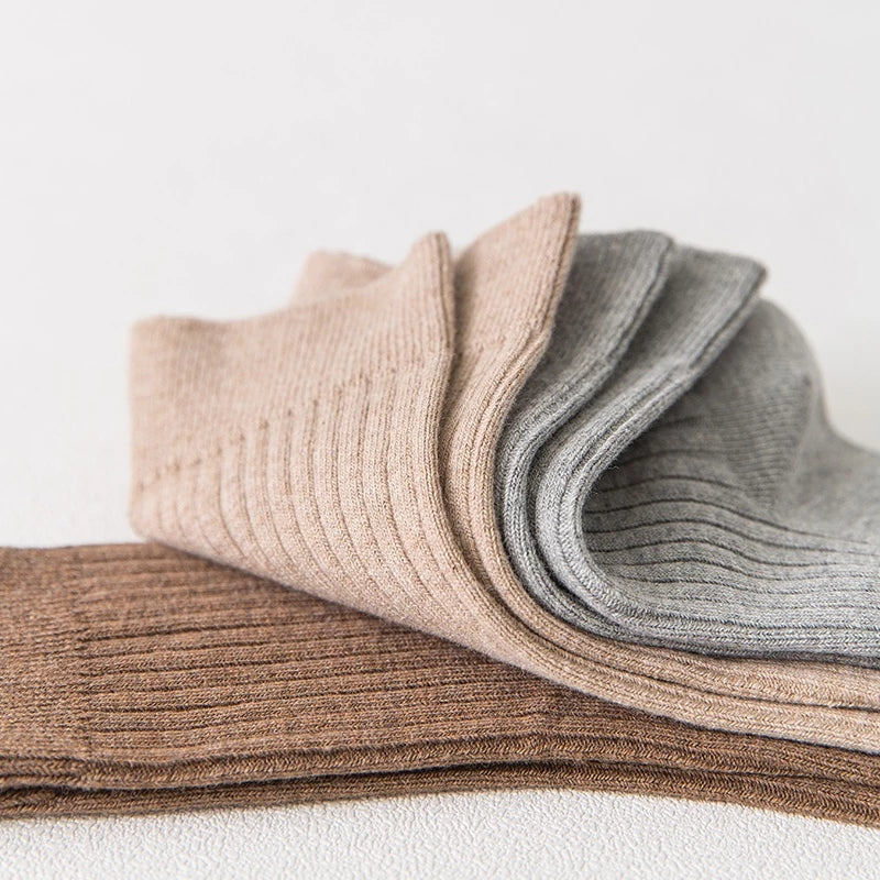 Men Twin-needle 100% Cotton Socks Male Plain Casual Socks Ready Stock Business Semi-High Socks