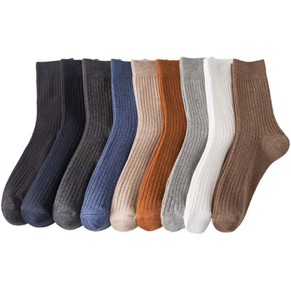 Men Twin-needle 100% Cotton Socks Male Plain Casual Socks Ready Stock Business Semi-High Socks