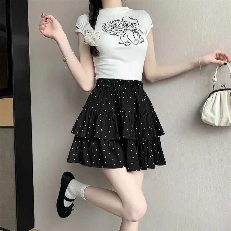 Ladies' Elasticated Waist Double-Layer Drape Skirt Fully Lined for Modesty Mini Skirt Sexy & Cute Youthful Short Skirt Cheerleader Skirt Sweet Bouquet-Style Skirt Silky with Drape Double-Layer Lace Skirt Loose Cloud-Like Skirt Trendy Design Womenswear