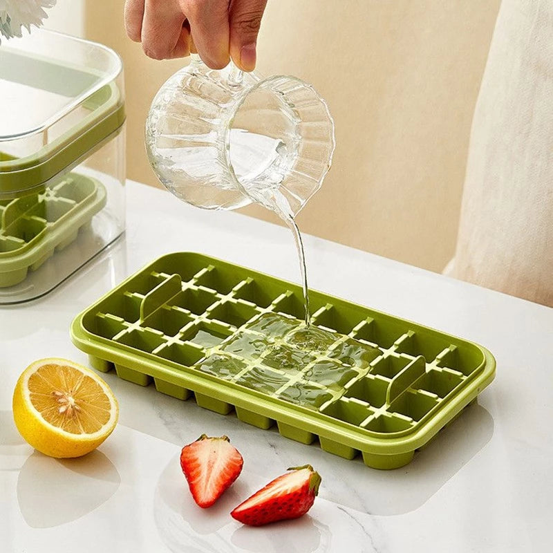 Ice Lattice Ice Cube Tray with Lid and Bin 2 Pack Ice Cube Trays for Freezer, 64 Pcs Ice Cube Mold