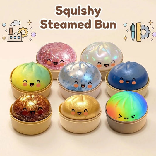 Siopao Toy Rainbow Glitter Dumpling Squishy Slime Portable Fidget Stress Relief Toy Gifts
