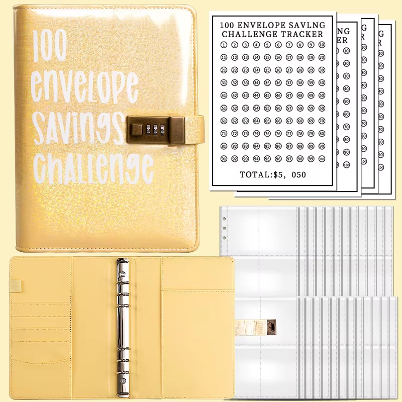 100 Envelope Savings Challenge Ring Binder Cash Stuffing Binders