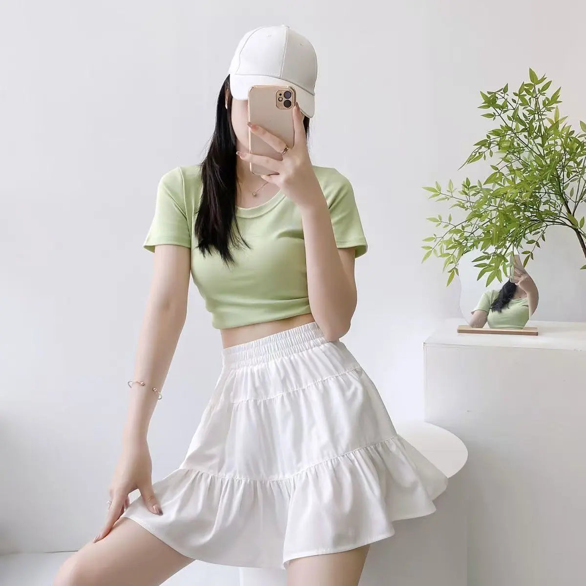 Ladies' Elasticated Waist Double-Layer Drape Skirt Fully Lined for Modesty Mini Skirt Sexy & Cute Youthful Short Skirt Cheerleader Skirt Sweet Bouquet-Style Skirt Silky with Drape Double-Layer Lace Skirt Loose Cloud-Like Skirt Trendy Design Womenswear