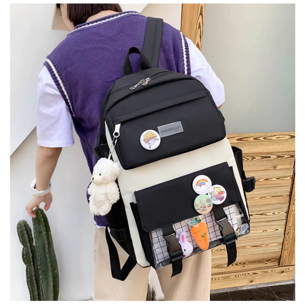 JNK #2203 Multi-Purpose 4in1 School Backpack Canvas Student Backpack Unisex Bag