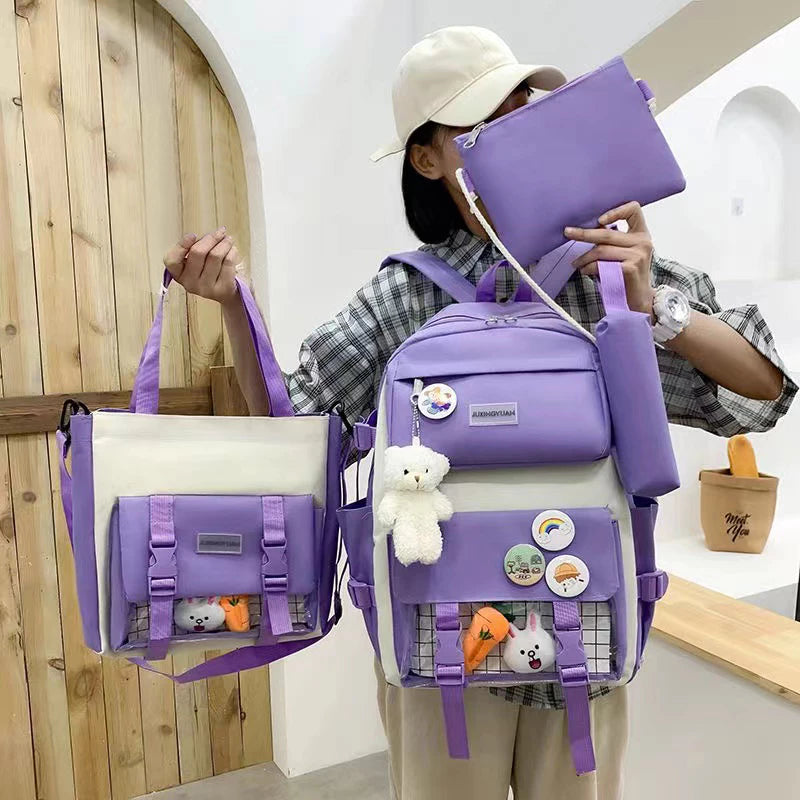JNK #2203 Multi-Purpose 4in1 School Backpack Canvas Student Backpack Unisex Bag