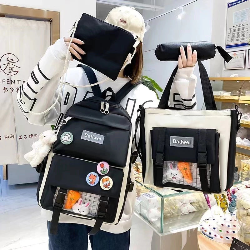 JNK #2203 Multi-Purpose 4in1 School Backpack Canvas Student Backpack Unisex Bag