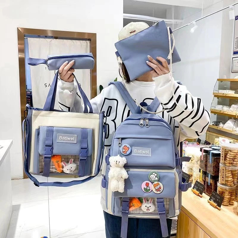 JNK #2203 Multi-Purpose 4in1 School Backpack Canvas Student Backpack Unisex Bag
