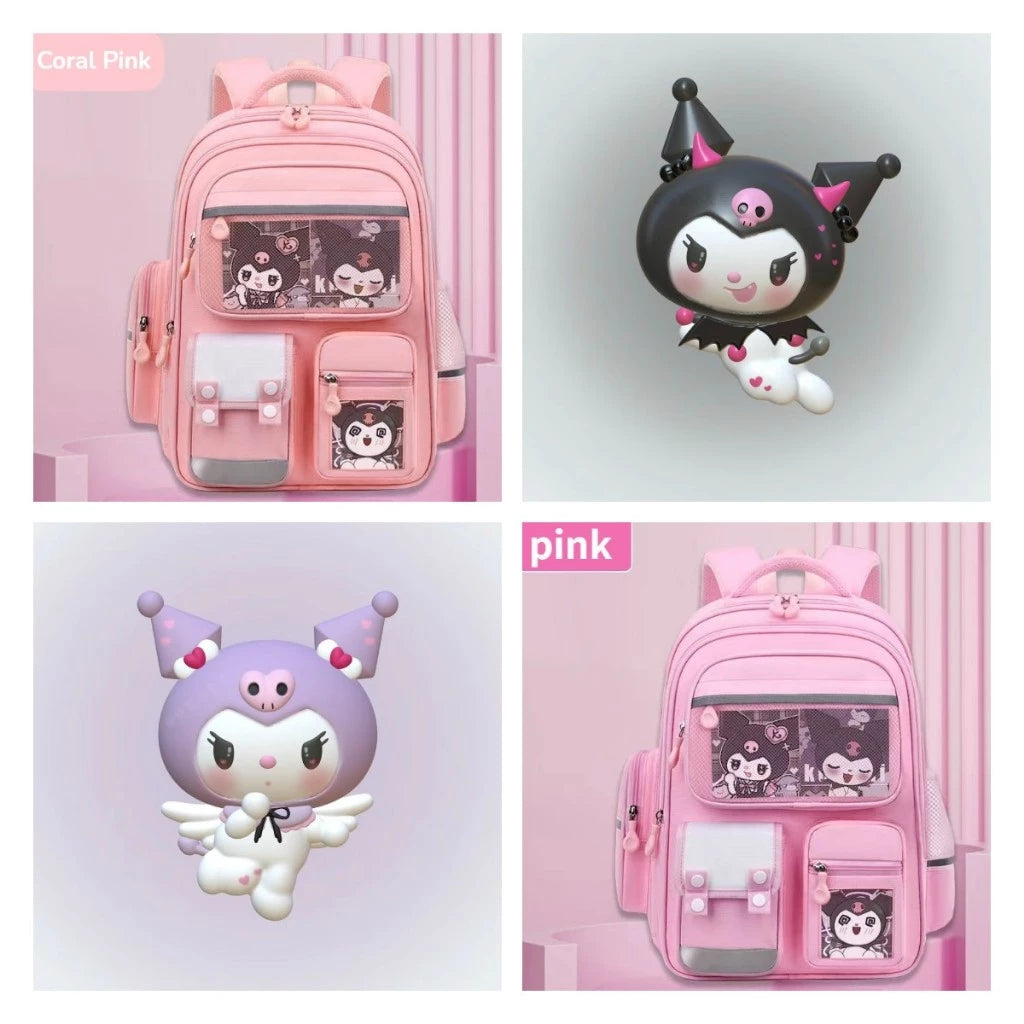New Sanrio Kuromi Double-Deck Big Capacity School Bag For Girl Waterproof Bagpack Student