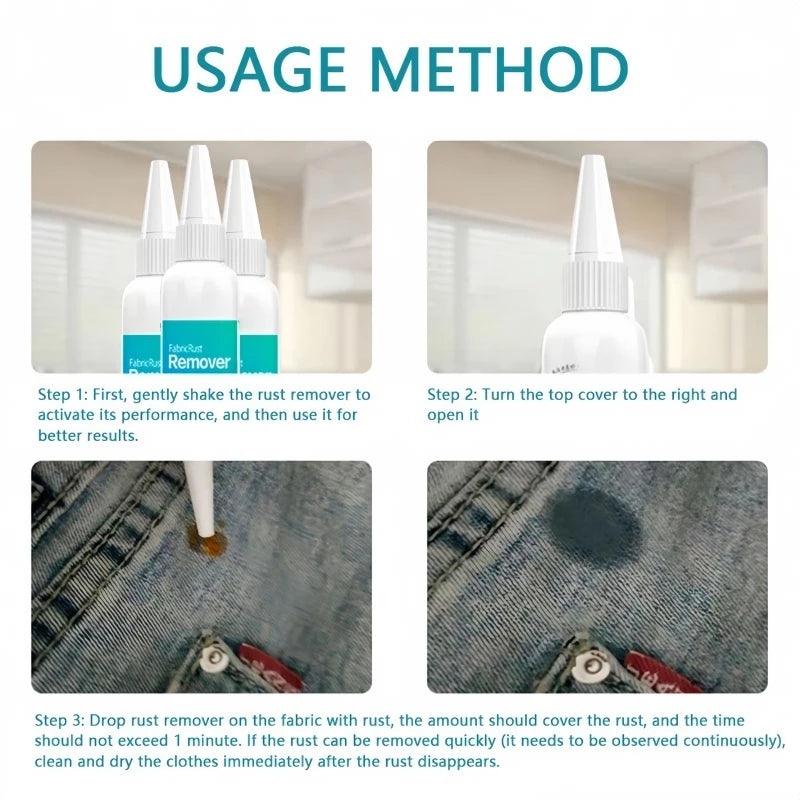 Fabric Rust Remover For Clothes Rust Stain Remover For Clothes Cleaner Drop Clothing Cleaning 80ml