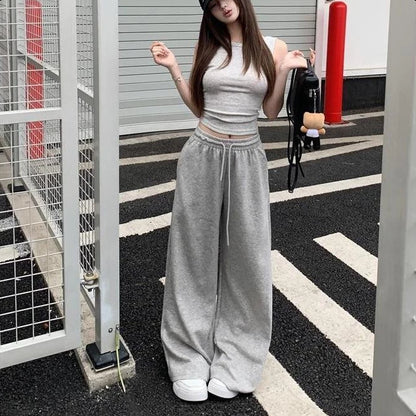 Korean Version Lazy Style Gray Lounge Sweatpants Women Loose Casual Wide Leg Trousers