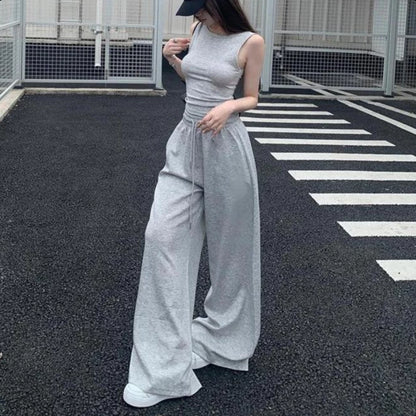 Korean Version Lazy Style Gray Lounge Sweatpants Women Loose Casual Wide Leg Trousers