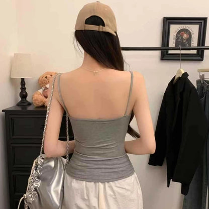 Sexy Lace V-neck Padded Top Casual Button Basic Summer Camisole Top For Women