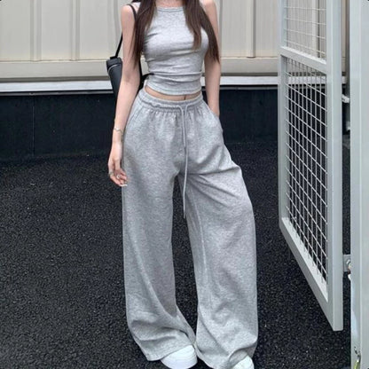 Korean Version Lazy Style Gray Lounge Sweatpants Women Loose Casual Wide Leg Trousers