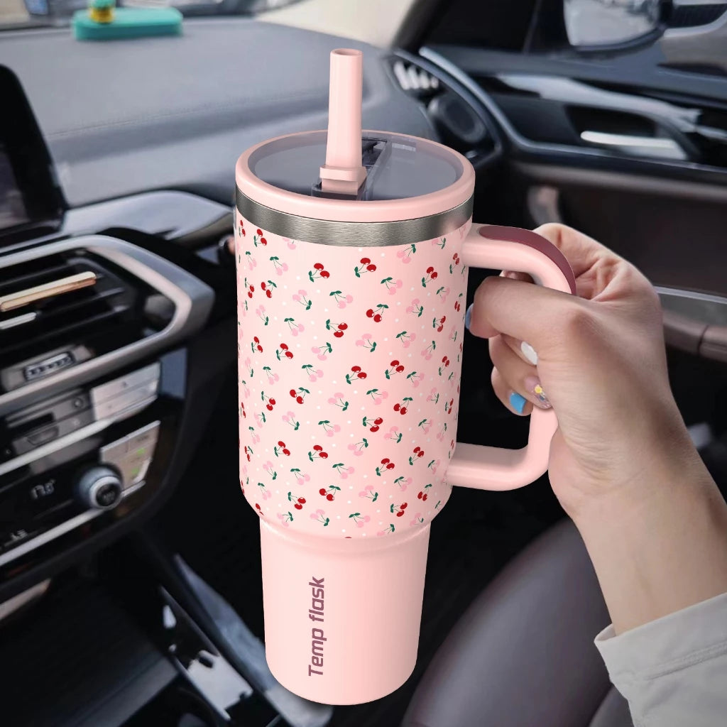 PASHLINC (40oz) Foldable Straw Insulated tumbler Large Capacity Stainless Steel IceLock Cold Cup