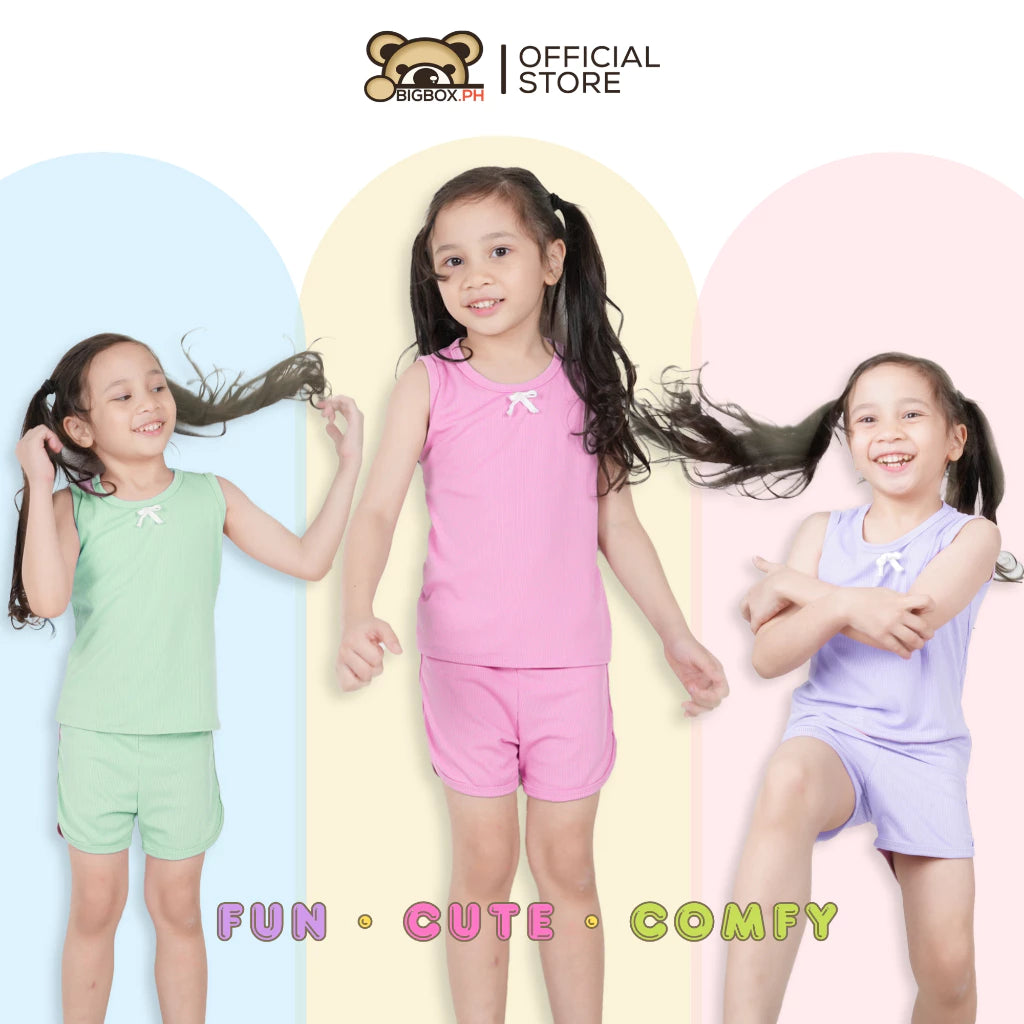 BigboxPH Kids Ribbed Sando Shorts Terno for Kid Girl 1-12 Years Old | Cute Pambahay & Panglakad