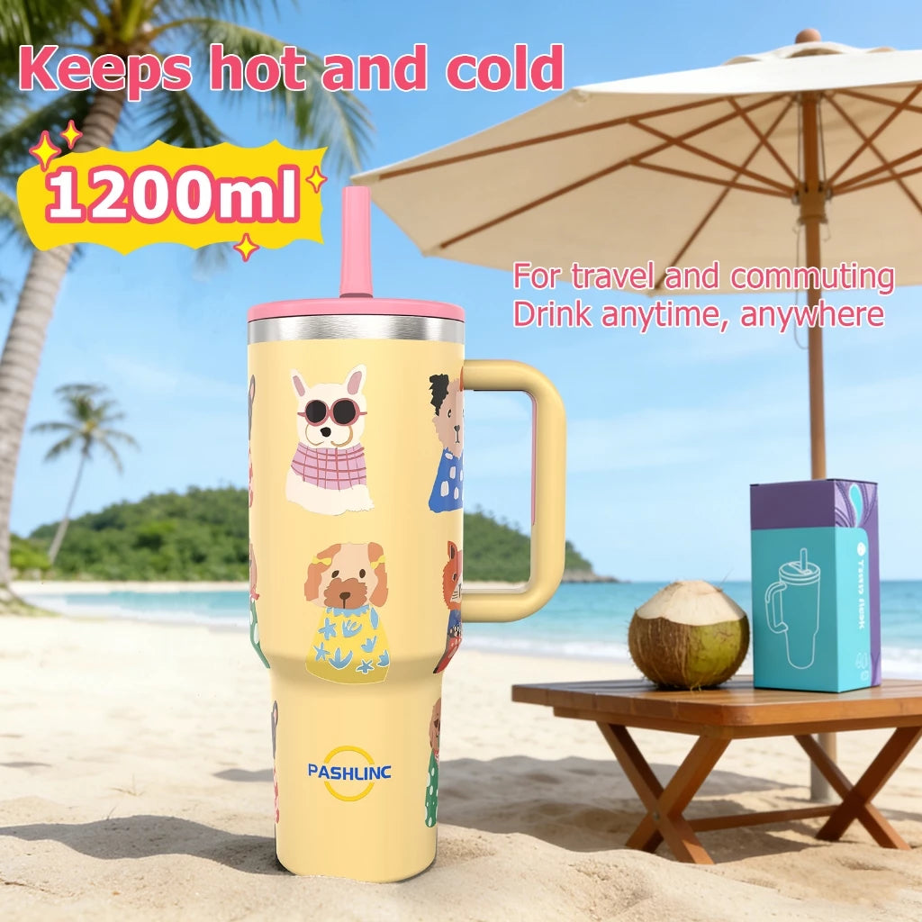 PASHLINC (40oz) Foldable Straw Insulated tumbler Large Capacity Stainless Steel IceLock Cold Cup