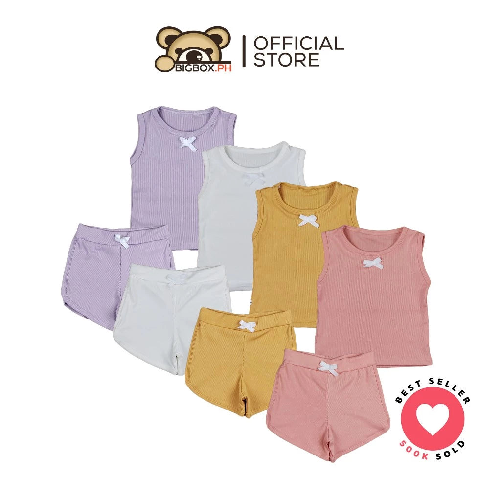 BigboxPH Kids Ribbed Sando Shorts Terno for Kid Girl 1-12 Years Old | Cute Pambahay & Panglakad