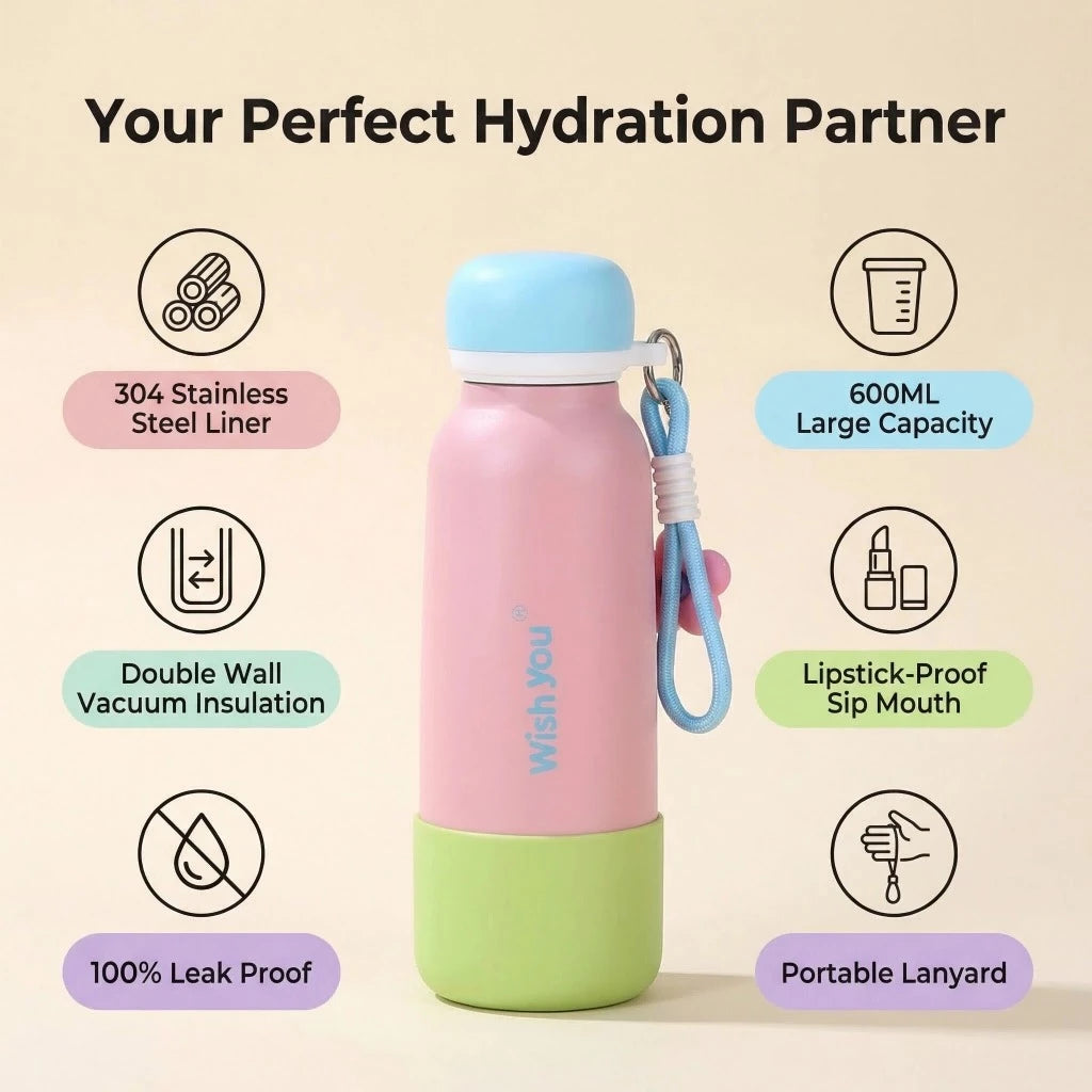 Macaron Insulated Cup 600ml Double Wall 304 Stainless Steel Insulated Flask for Hot & Cold Beverages