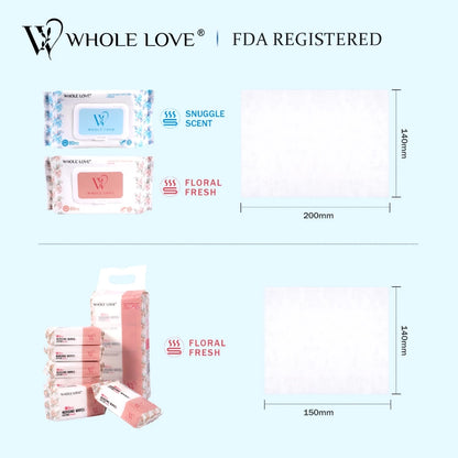 【WHOLE LOVE】TRAVEL SIZE MINI PACK Wet Wipe 8 mini Packs in 1 BAG Gentle & Effective, Organic Cotton