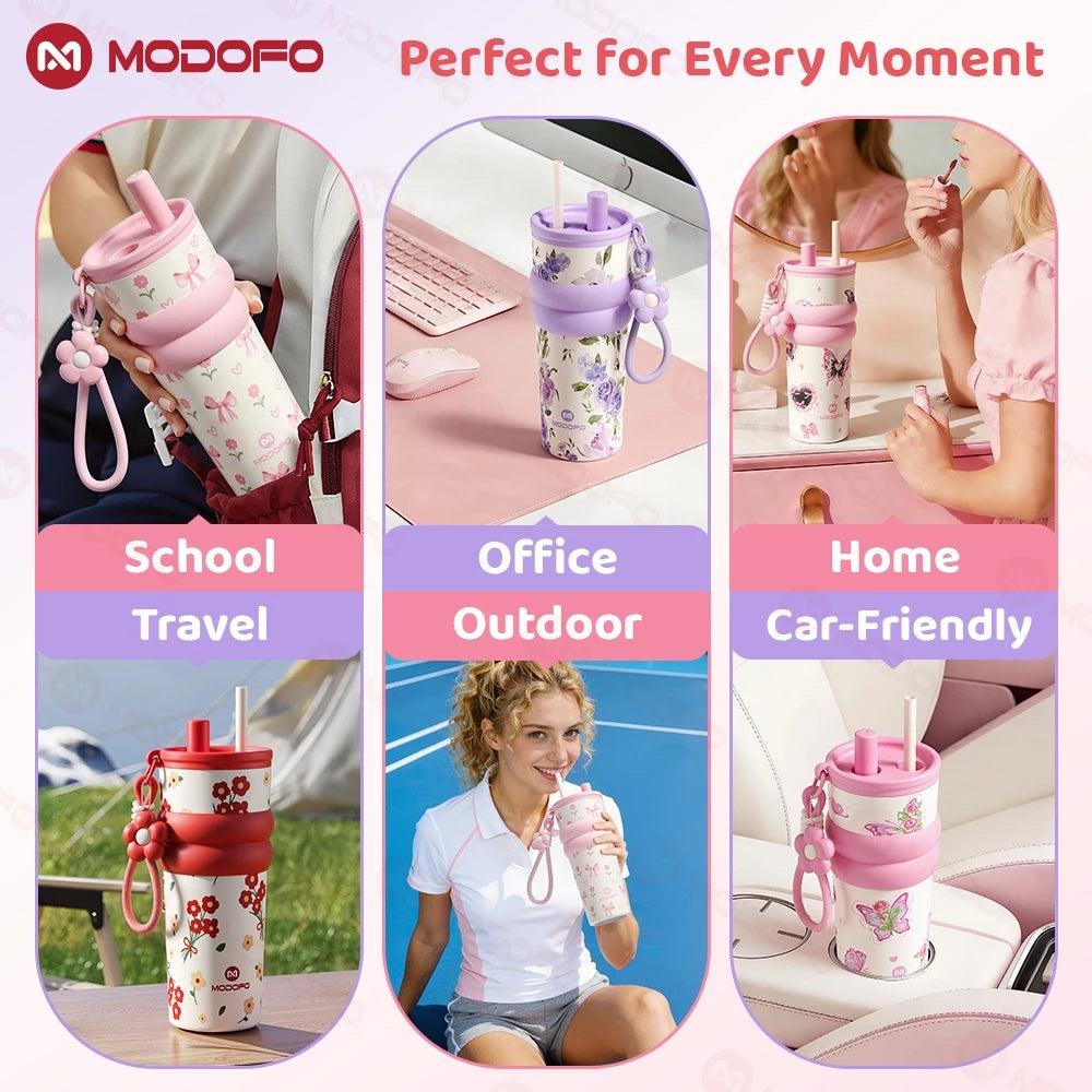 MODOFO Tumbler Hot and Cold Water Bottle Tumbler for Women Insulated Tumbler with Straw and Handle