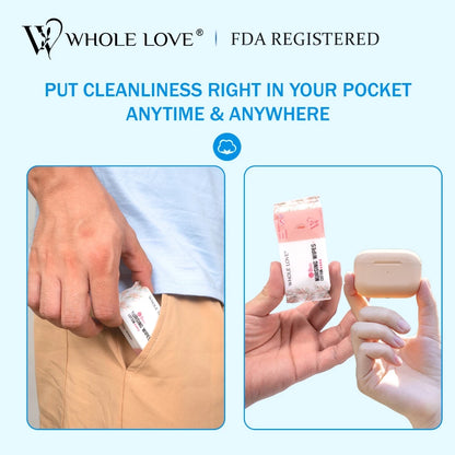【WHOLE LOVE】TRAVEL SIZE MINI PACK Wet Wipe 8 mini Packs in 1 BAG Gentle & Effective, Organic Cotton