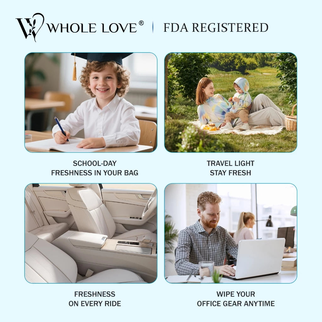 【WHOLE LOVE】TRAVEL SIZE MINI PACK Wet Wipe 8 mini Packs in 1 BAG Gentle & Effective, Organic Cotton