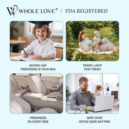 【WHOLE LOVE】TRAVEL SIZE MINI PACK Wet Wipe 8 mini Packs in 1 BAG Gentle & Effective, Organic Cotton
