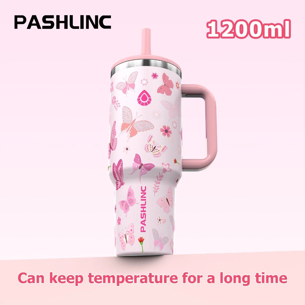 PASHLINC (40oz) Foldable Straw Insulated tumbler Large Capacity Stainless Steel IceLock Cold Cup