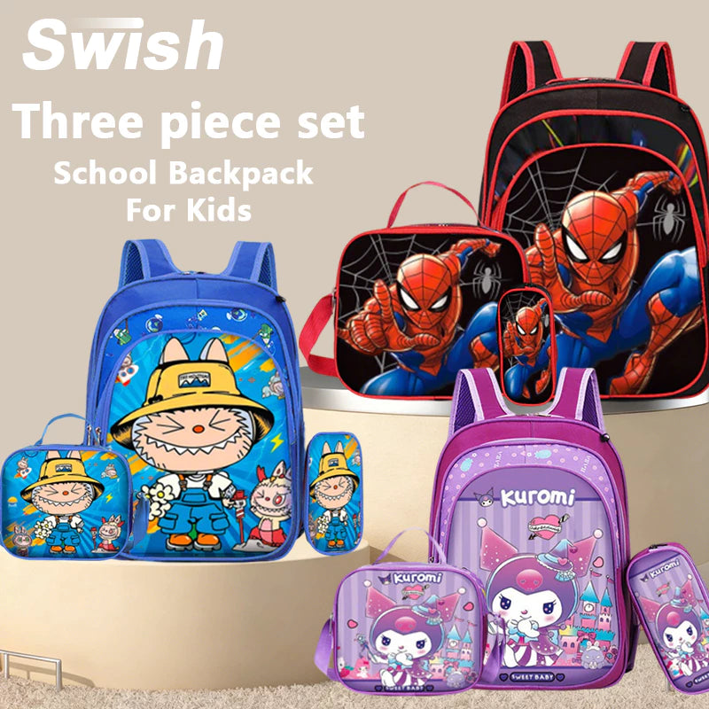 3D children's backpack lunch box pencil case student school bag unisex bag