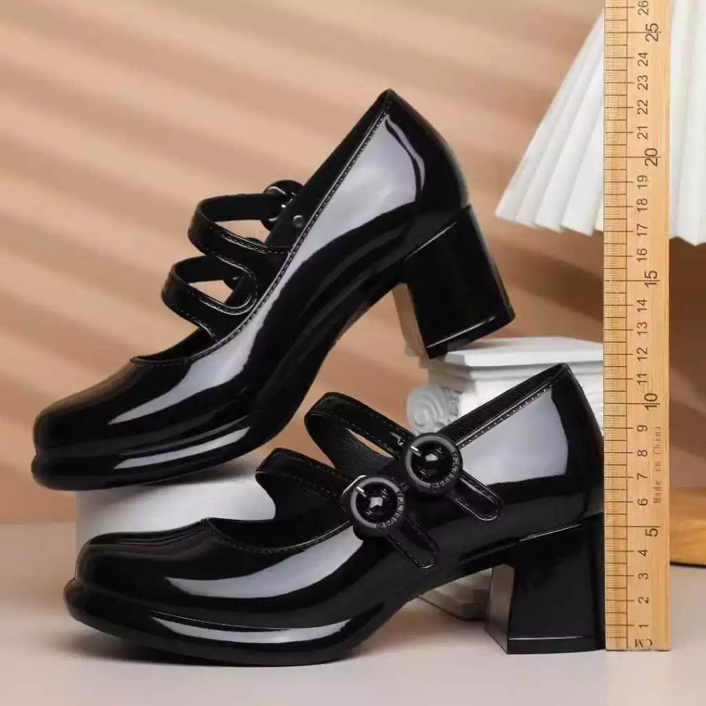 shuta 717L High Fashion Ladies Student Heels Maryjane Rubber School Performance Office Work shoe