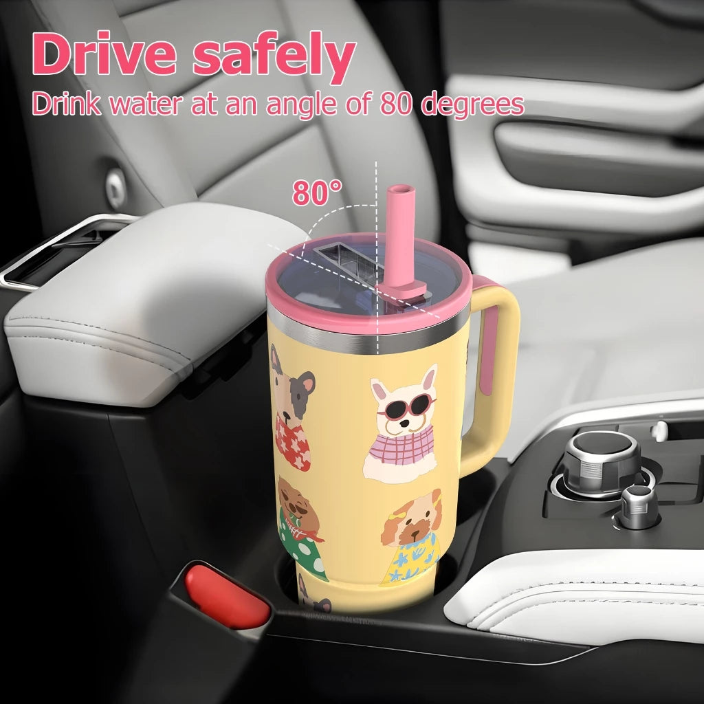 PASHLINC (40oz) Foldable Straw Insulated tumbler Large Capacity Stainless Steel IceLock Cold Cup