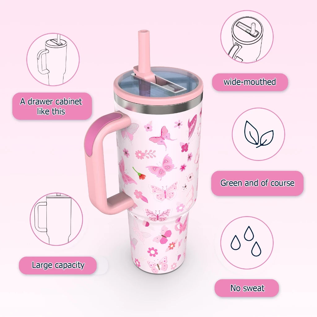 PASHLINC (40oz) Foldable Straw Insulated tumbler Large Capacity Stainless Steel IceLock Cold Cup