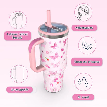 PASHLINC (40oz) Foldable Straw Insulated tumbler Large Capacity Stainless Steel IceLock Cold Cup
