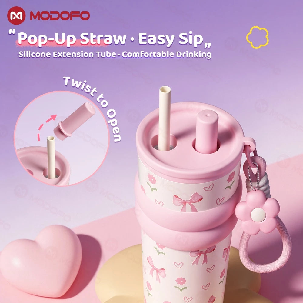MODOFO Tumbler Hot and Cold Water Bottle Tumbler for Women Insulated Tumbler with Straw and Handle