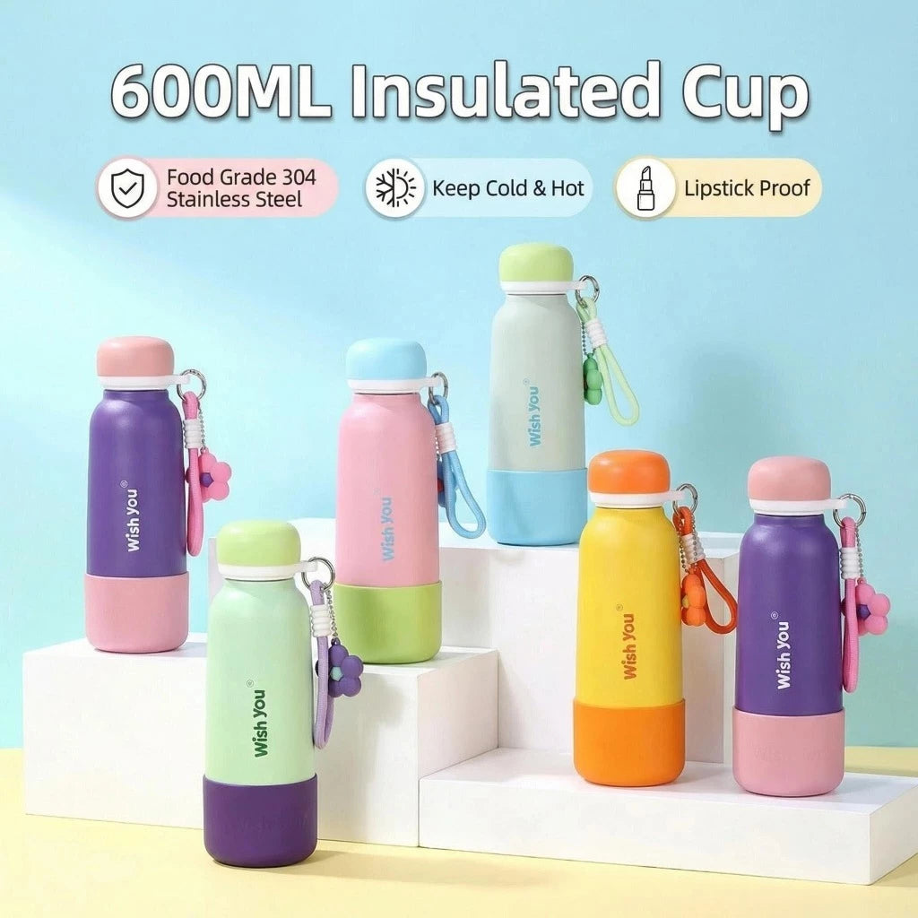 Macaron Insulated Cup 600ml Double Wall 304 Stainless Steel Insulated Flask for Hot & Cold Beverages