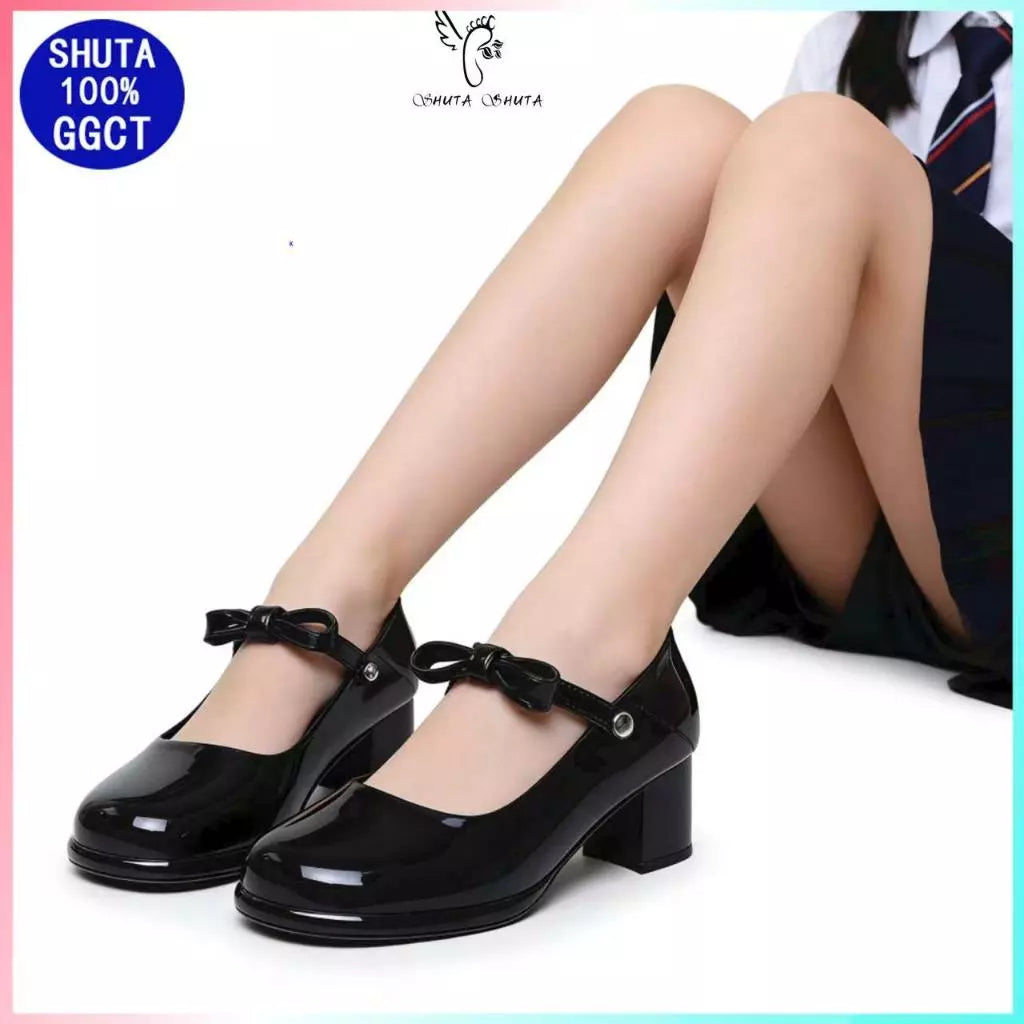 SHUTA New 2-inchs High Heel Black Shoes For Women Shiny Slip-on High heels For school and office
